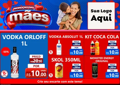 Modelo de Encarte para Encarte A4 Horizontal com o tema Promoção das Mães para Distribuidora de bebidas