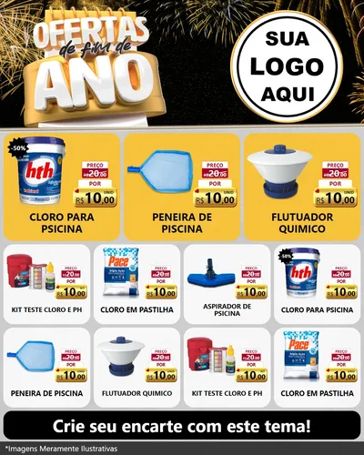 Modelo de Rede Social para Feed Instagram com o tema Ofertas de Fim de Ano para Produtos para Piscina