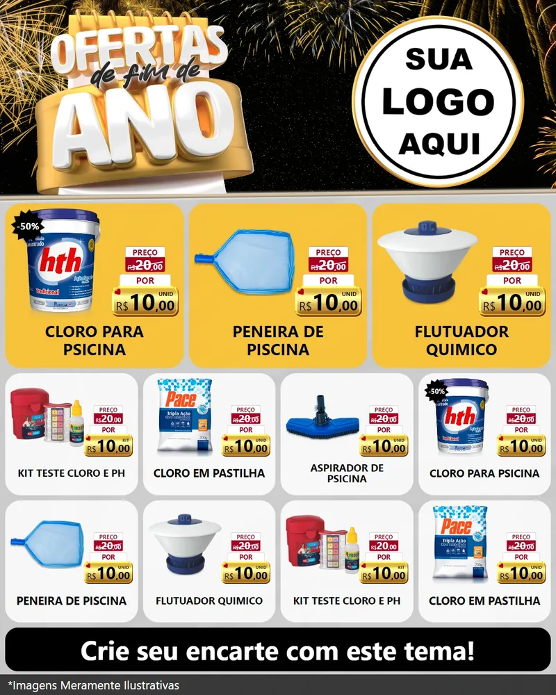 Modelo de Rede Social para Feed Instagram com o tema Ofertas de Fim de Ano para Produtos para Piscina
