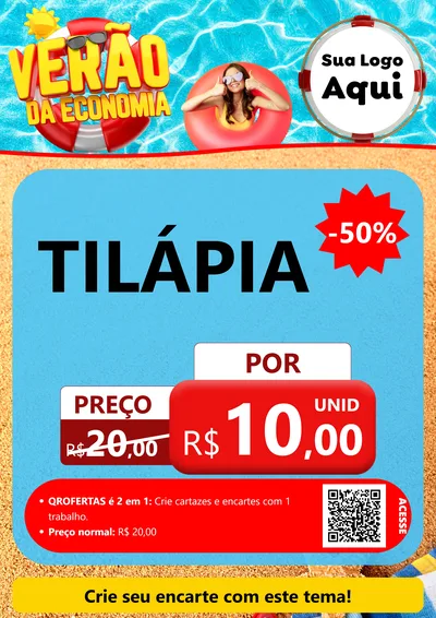 Modelo de Cartaz para Cartaz A4 Vertical com o tema Verão da Economia para Peixaria
