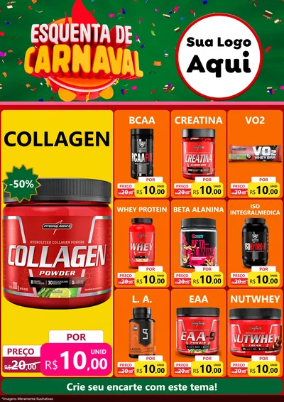 Modelo de Encarte para Encarte A4 Vertical com o tema Esquenta de Carnaval para Suplementos alimentares