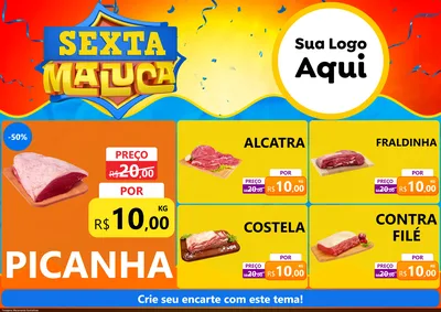 Modelo de Encarte para Encarte A4 Horizontal com o tema Sexta Maluca para Açougue