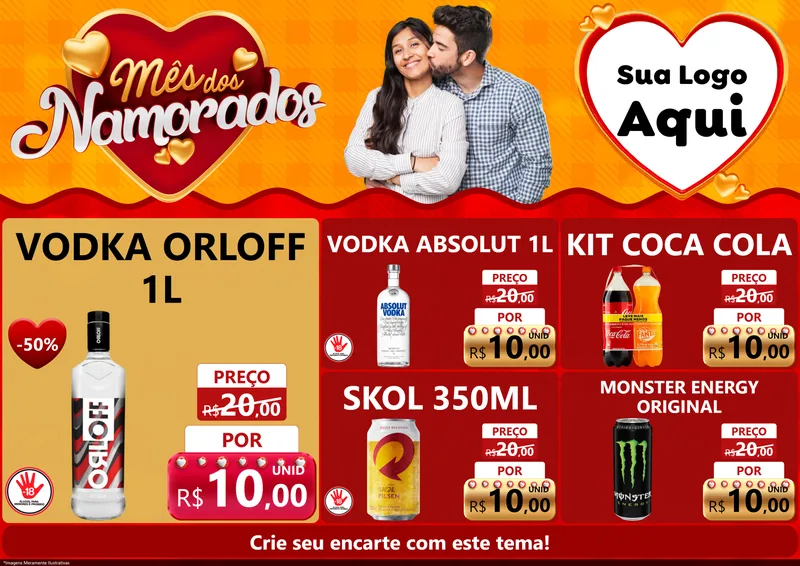 Modelo de Encarte para Encarte A4 Horizontal com o tema Mês dos Namorados para Distribuidora de bebidas