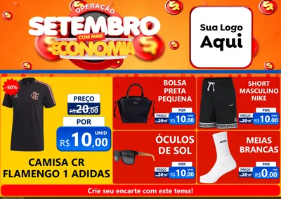Modelo de Encarte para Encarte A4 Horizontal com o tema Operação Setembro Com Muita Economia para Roupas e acessórios