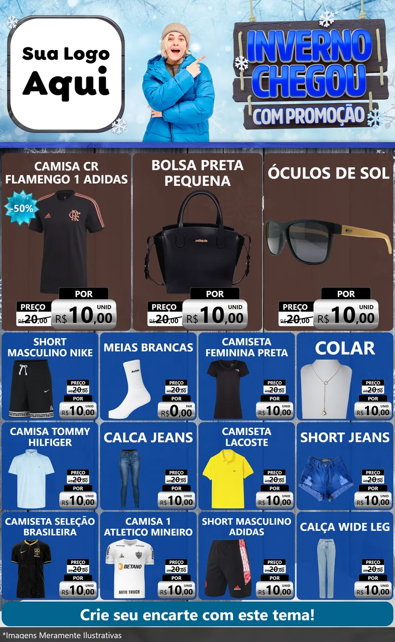 Modelo de Encarte para Encarte Grande com o tema Inverno Chegou Com Promoção para Roupas e acessórios
