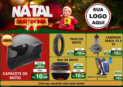 Modelo de Encarte para Encarte A4 Horizontal com o tema Natal da Economia para Moto peças