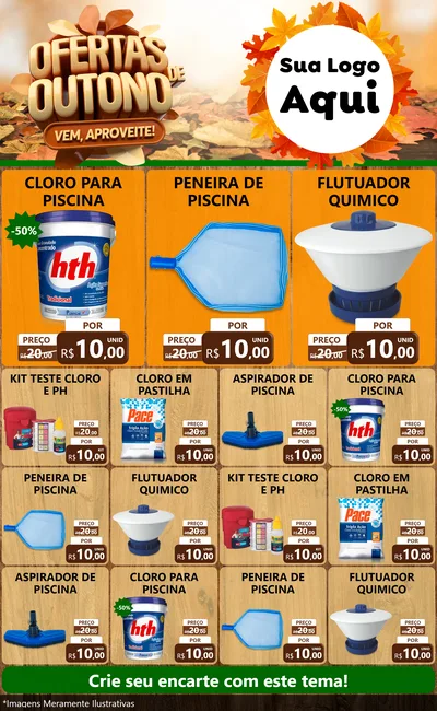 Modelo de Encarte para Encarte Grande com o tema Ofertas de Outono - Vem, Aproveite! para Produtos para Piscina