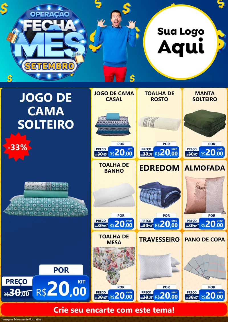 Modelo de Encarte para Encarte A4 Vertical com o tema Operação Fecha Mês Setembro para Cama, Mesa e Banho