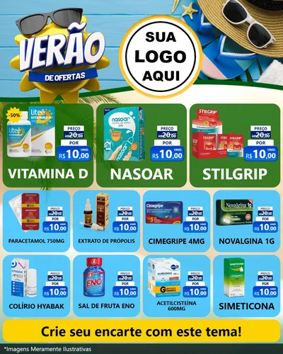 Modelo de Rede Social para Feed Instagram com o tema Verão de Ofertas para Farmácia