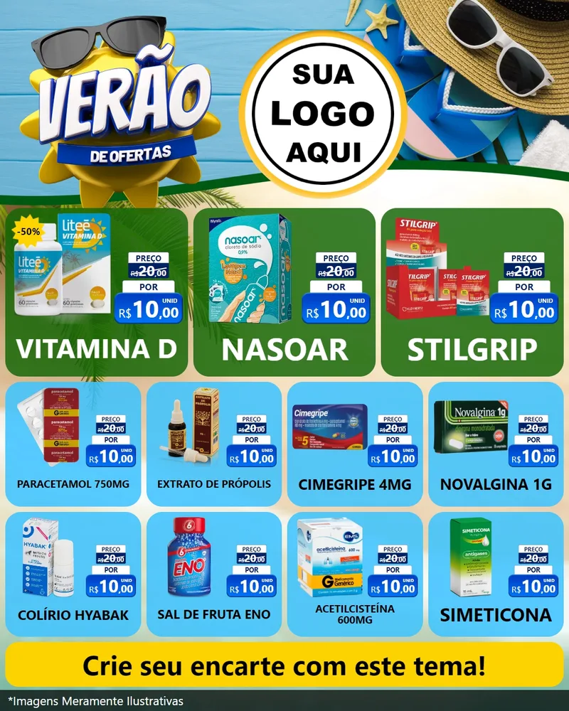 Modelo de Rede Social para Feed Instagram com o tema Verão de Ofertas para Farmácia