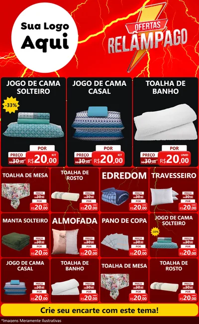Modelo de Encarte para Encarte Grande com o tema Ofertas Relâmpago para Cama, Mesa e Banho