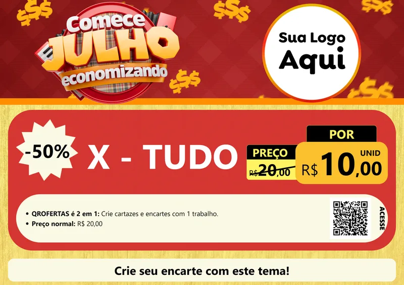Modelo de Cartaz para Cartaz A4 Horizontal com o tema Comece Julho Economizando para Hamburgueria