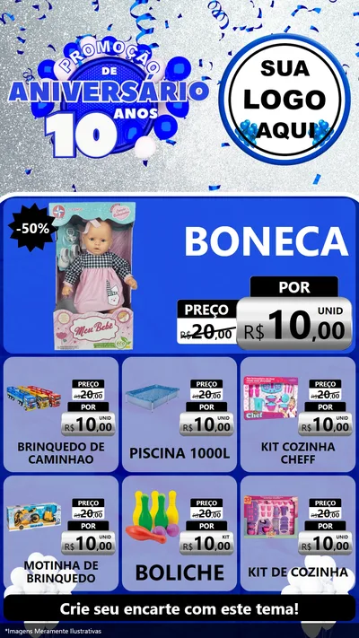 Modelo de Rede Social para Stories com o tema Promoção de Aniversário - 10 Anos para Brinquedos