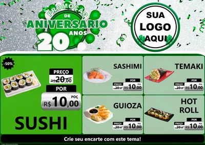 Modelo de Encarte para Encarte A4 Horizontal com o tema Promoção de Aniversário - 20 Anos para Comida japonesa