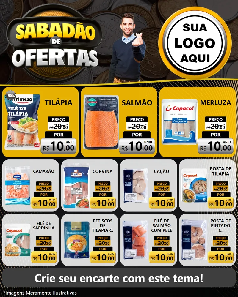Modelo de Rede Social para Feed Instagram com o tema Sabadão de Ofertas para Peixaria