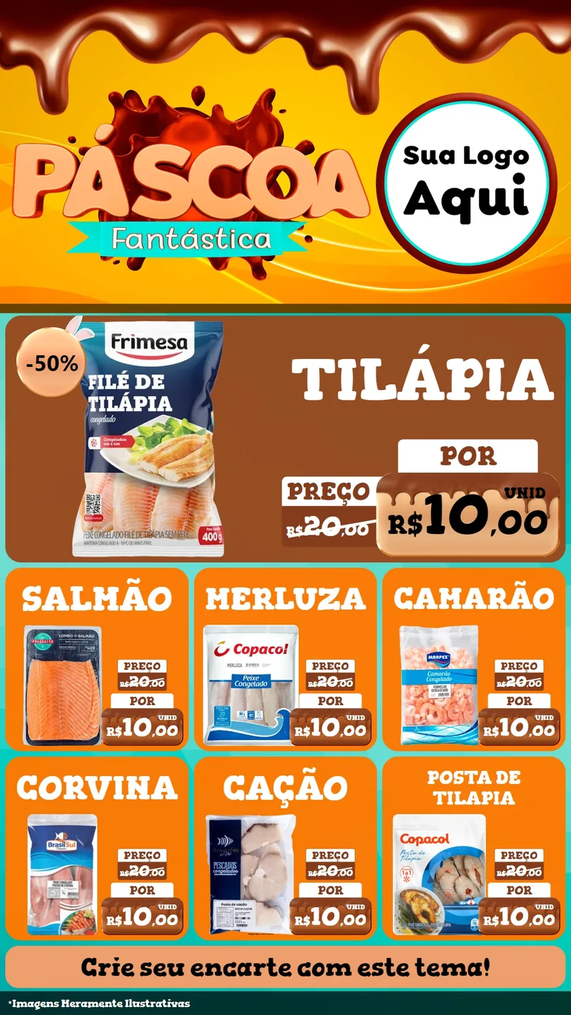 Modelo de Rede Social para Stories com o tema Páscoa Fantástica para Peixaria
