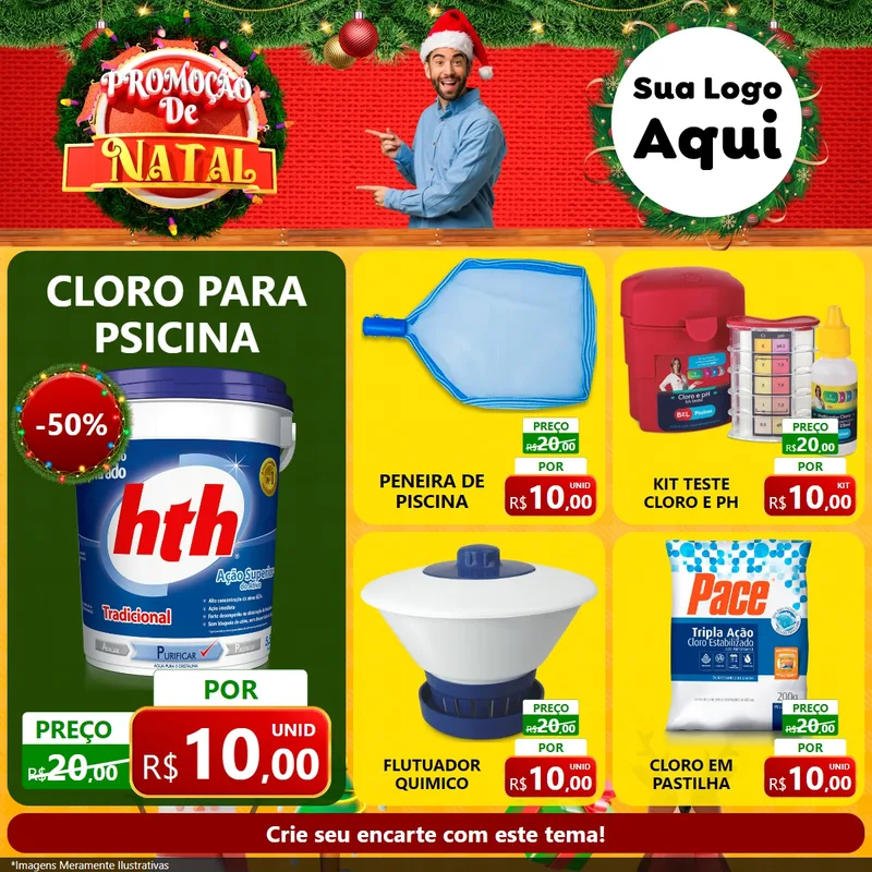 Modelo de Rede Social para Feed Facebook com o tema Promoção de Natal para Produtos para Piscina