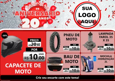 Modelo de Encarte para Encarte A4 Horizontal com o tema Promoção de Aniversário - 20 Anos para Moto peças