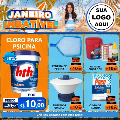 Modelo de Rede Social para Feed Facebook com o tema Janeiro Imbatível para Produtos para Piscina