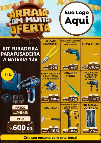 Modelo de Encarte para Encarte A4 Vertical com o tema Ofertas de São João - Junina para Maquinas e Ferramentas