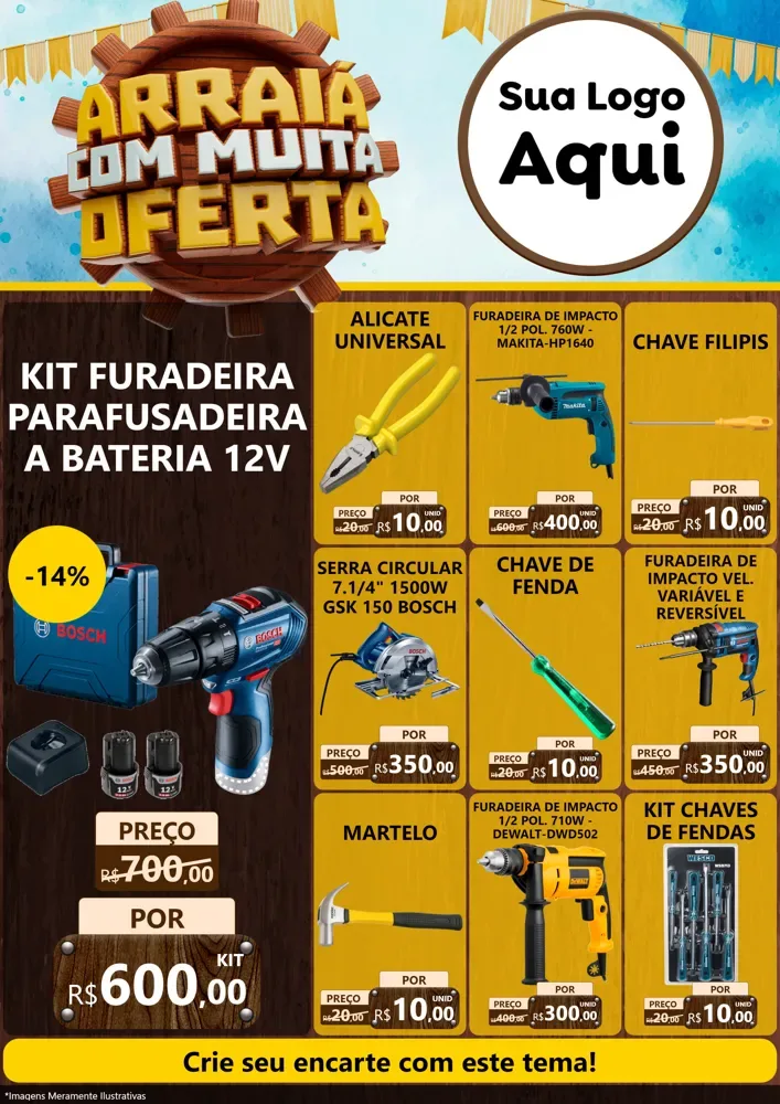 Modelo de Encarte para Encarte A4 Vertical com o tema Ofertas de São João - Junina para Maquinas e Ferramentas