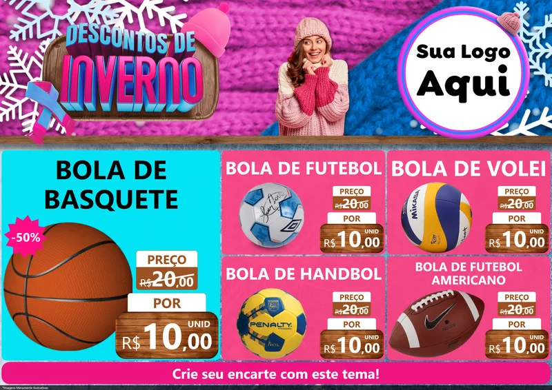 Modelo de Encarte para Encarte A4 Horizontal com o tema Descontos de Inverno para Artigos Esportivos