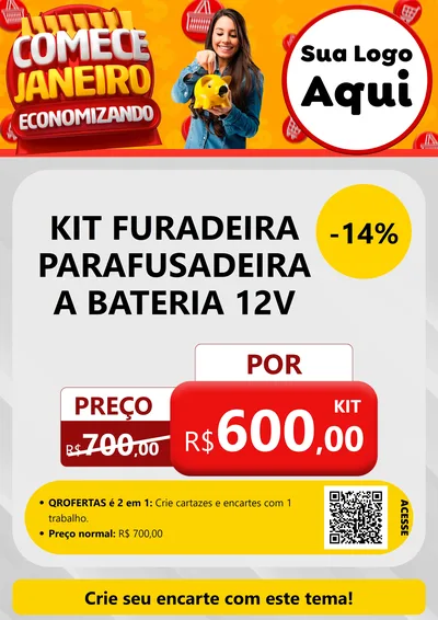 Modelo de Cartaz para Cartaz A4 Vertical com o tema Comece Janeiro Economizando para Maquinas e Ferramentas