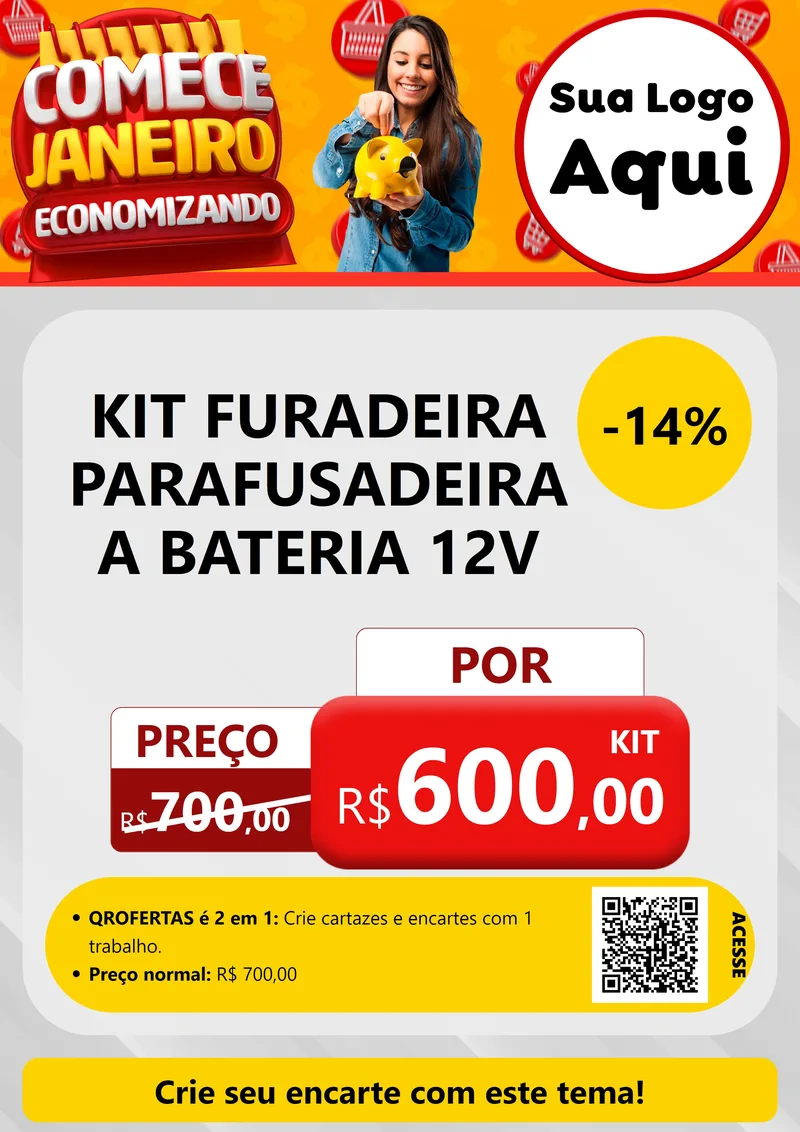 Modelo de Cartaz para Cartaz A4 Vertical com o tema Comece Janeiro Economizando para Maquinas e Ferramentas