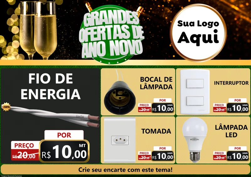 Modelo de Encarte para Encarte A4 Horizontal com o tema Grandes Ofertas de Ano Novo para Materiais Elétricos