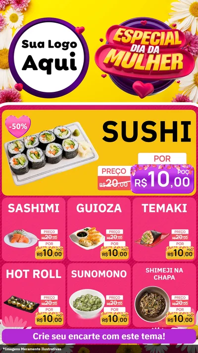Modelo de Rede Social para Stories com o tema Especial Dia da Mulher para Comida japonesa