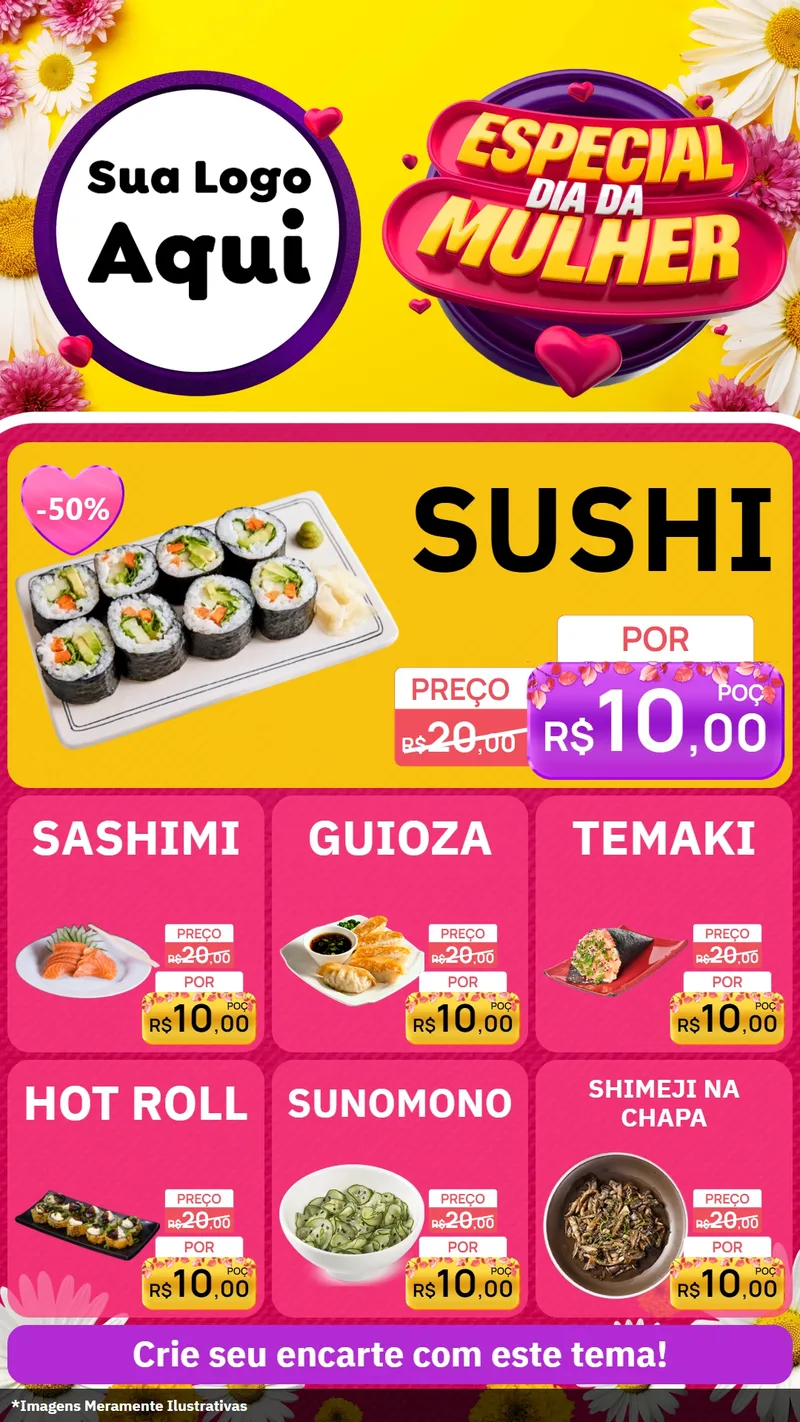 Modelo de Rede Social para Stories com o tema Especial Dia da Mulher para Comida japonesa