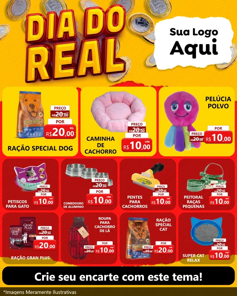 Modelo de Rede Social para Feed Instagram com o tema Dia Do Real para Pet Shop