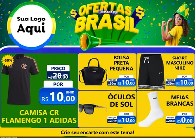 Modelo de Encarte para Encarte A4 Horizontal com o tema Ofertas Semana do Brasil para Roupas e acessórios