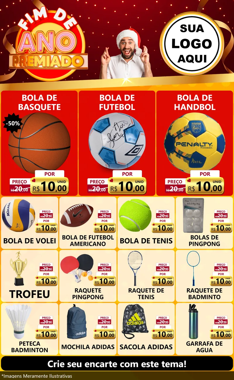 Modelo de Encarte para Encarte Grande com o tema Fim de Ano Premiado para Artigos Esportivos