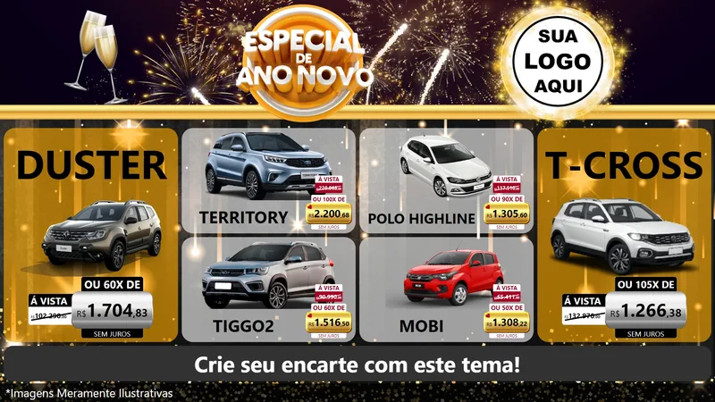 Modelo de TV para TV Horizontal com o tema Especial de Ano Novo para Concessionaria de Carros