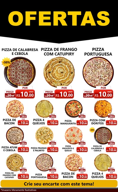 Modelo de Encarte para Encarte Grande com o tema Ofertas Preto e Vermelho Cartaz para Pizzaria