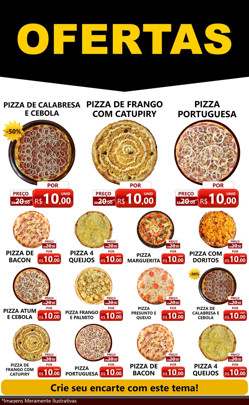 Modelo de Encarte para Encarte Grande com o tema Ofertas Preto e Vermelho Cartaz para Pizzaria