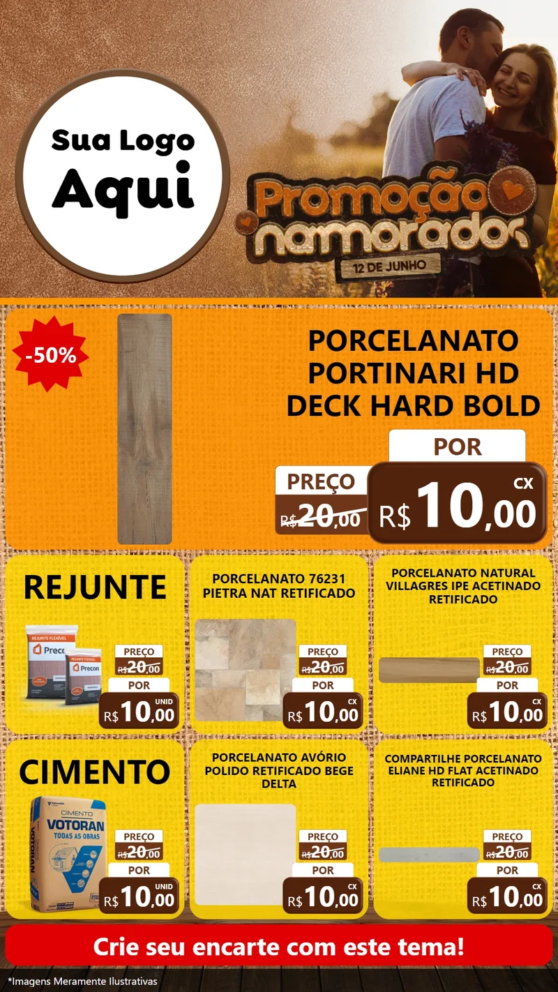 Modelo de Rede Social para Stories com o tema Promoção Namorados para Pisos e revestimentos