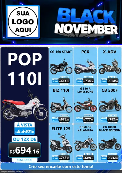 Modelo de Encarte para Encarte A4 Vertical com o tema Black November para Concessionaria de Motos