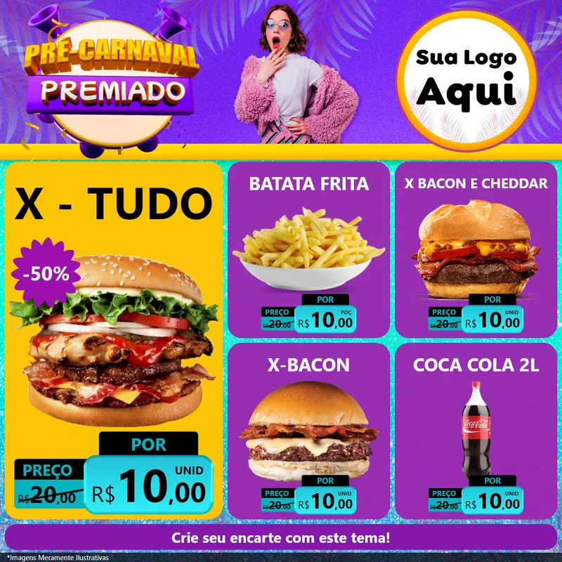 Modelo de Rede Social para Feed Facebook com o tema Pré-Carnaval Premiado para Hamburgueria