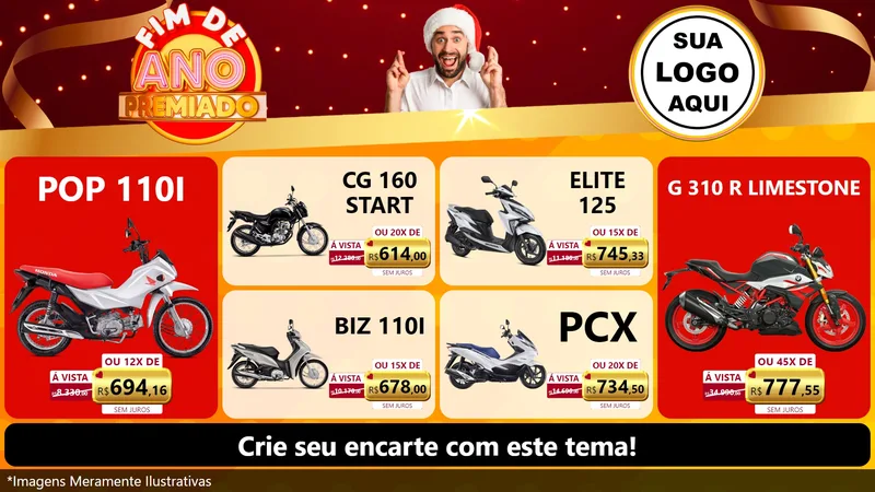 Modelo de TV para TV Horizontal com o tema Fim de Ano Premiado para Concessionaria de Motos