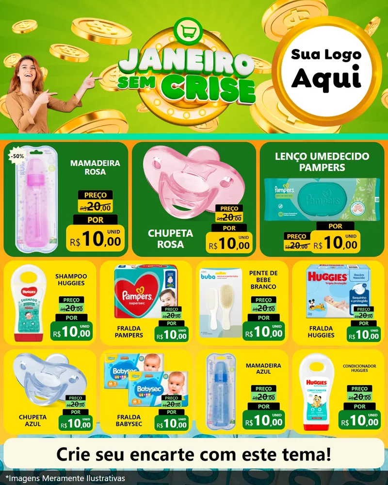 Modelo de Rede Social para Feed Instagram com o tema Janeiro Sem Crise para Bebês