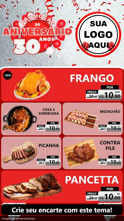 Modelo de TV para TV Vertical com o tema Promoção de Aniversário - 30 Anos para Assados