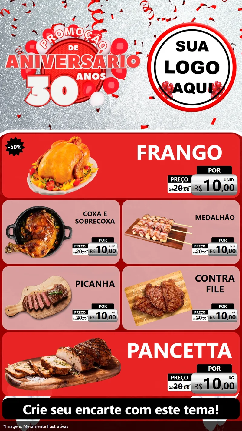 Modelo de TV para TV Vertical com o tema Promoção de Aniversário - 30 Anos para Assados