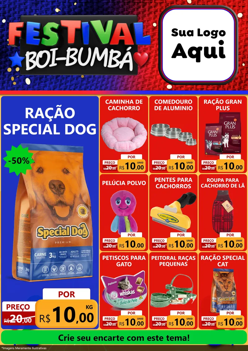 Modelo de Encarte para Encarte A4 Vertical com o tema Festival Boi-Bumbá para Pet Shop