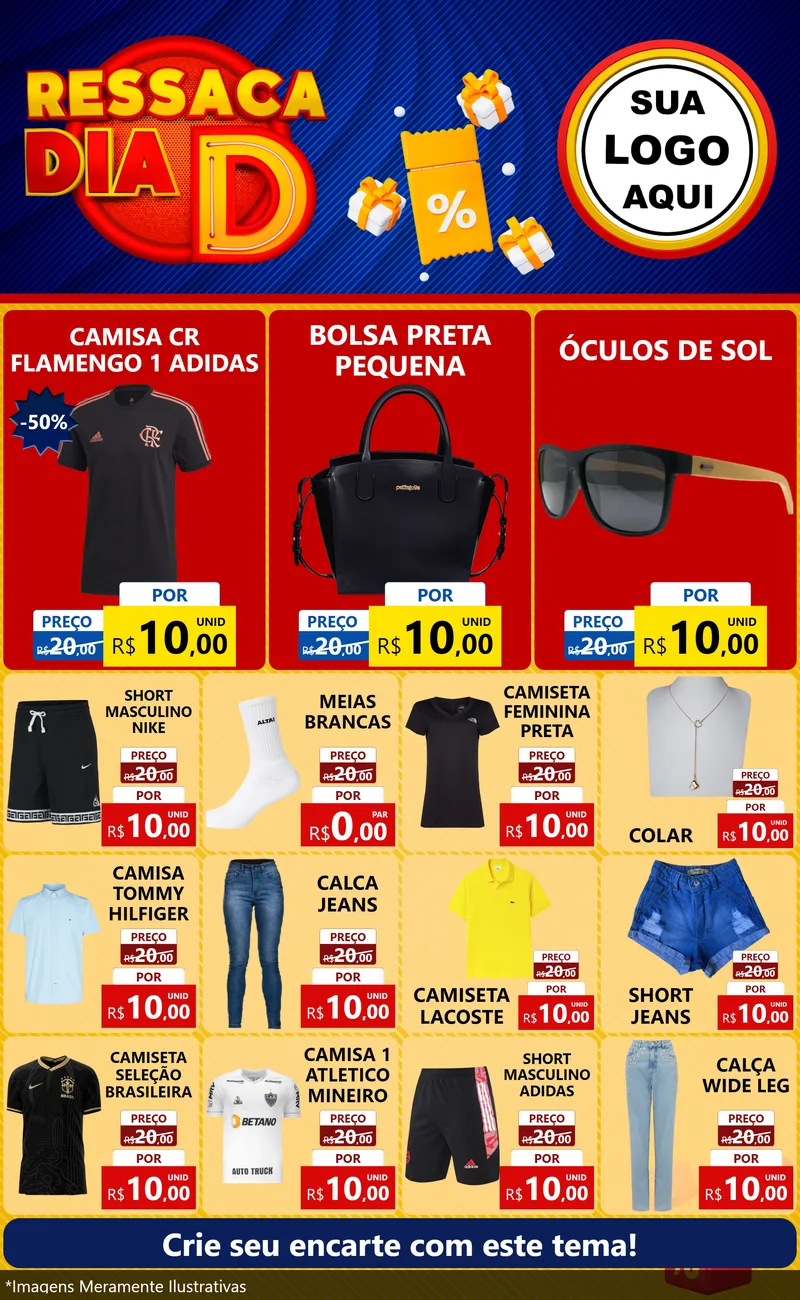Modelo de Encarte para Encarte Grande com o tema Ressaca Dia D para Roupas e acessórios