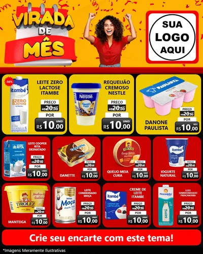 Modelo de Rede Social para Feed Instagram com o tema Virada de Mês para Frios e Laticínios