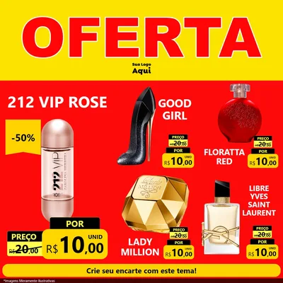 Modelo de Rede Social para Feed Facebook com o tema OFERTA - Vermelho Cartaz para Perfumes