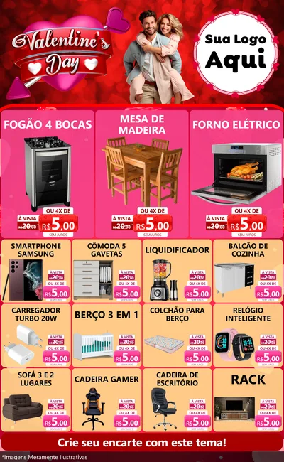 Modelo de Encarte para Encarte Grande com o tema Valentine's Day para Móveis e Eletro