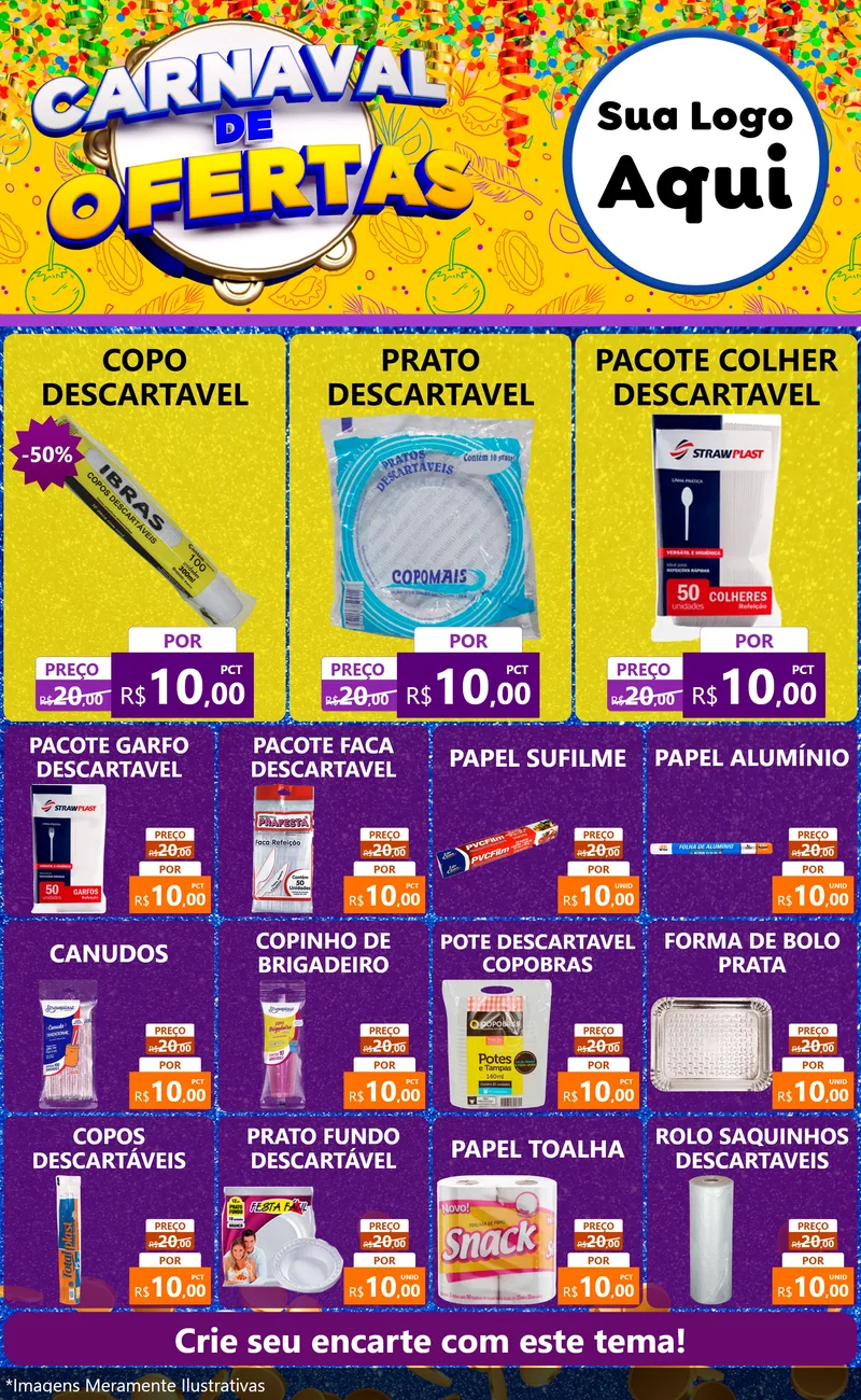 Modelo de Encarte para Encarte Grande com o tema Carnaval de Ofertas para Embalagens